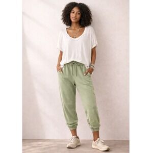 We The Free Free People Ivory Linen Blend Scoop Neck Oversized Tee Shirt S